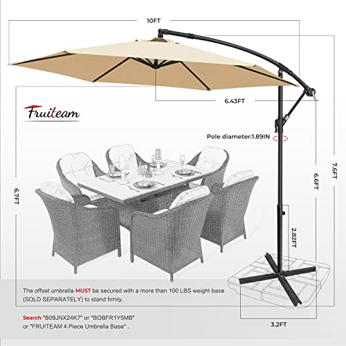 Image of FRUITEAM 10FT Offset Hanging Patio Umbrella, Outdoor Market Cantilever Umbrella w /Easy Tilt Adjustment, with Crank & Cross Bar, Shade 95% UV Protection for Backyard, Poolside, Lawn and Garden