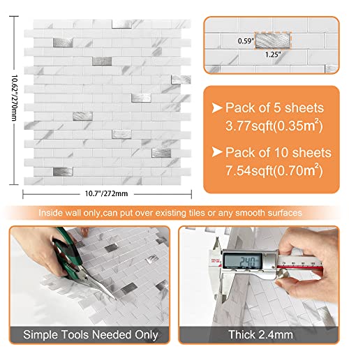 Vaovi Peel And Stick Backsplash For Kitchen,Stick Tiles For Bathroom Tile Stickers Marble Tiles Waterproof Shower Tiles(10Sheets,Fishbelly White) #TOP5