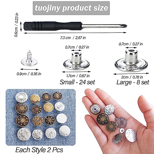 32 Sets Jeans Buttons Replacement, 17 Mm And 20Mm No-Sew Removable Metal Buttons Replacement Repair Combo Thread Rivets And Screwdrivers In Storage Box, Women And Men's Jeans Clothing Supplies #TOP1