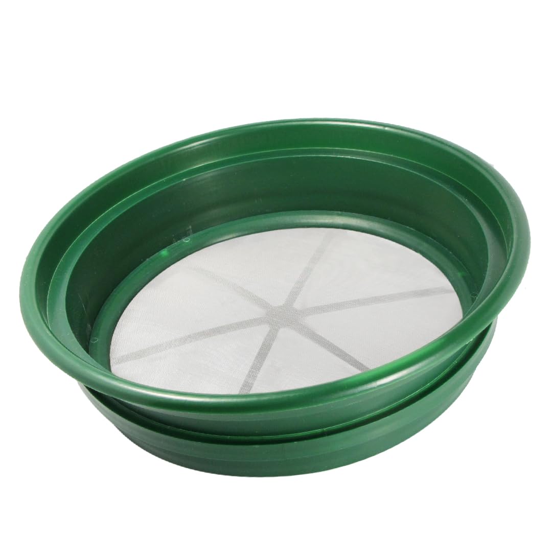 SE 13.25 Inch Wide Stackable Classifier Gold Prospecting Pan - 1/100 Inch Stainless Steel Mesh Sifting Pan, Green