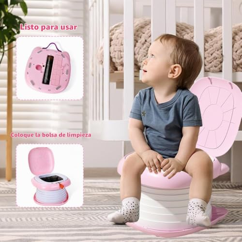 Miniatura 5 de Orinal Portátil Plegable Para Niños, Asiento De Inodoro Infantil Portátil, Blanco Rosa