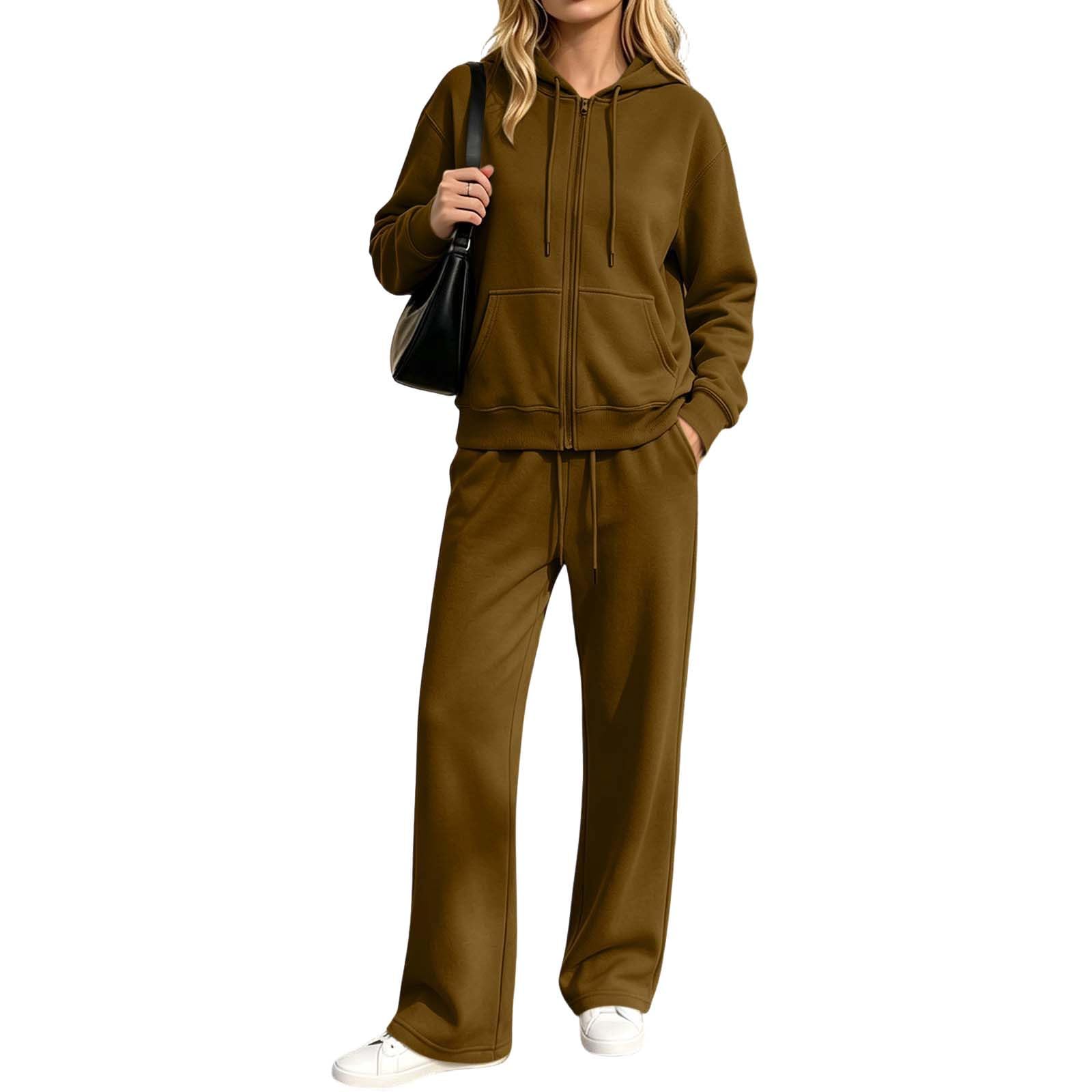 Tuta da donna, set da 2 pezzi con cappuccio e pantaloni della tuta a maniche lunghe con cerniera e pantaloni della tuta sottili foderati in pile casual set da salotto tuta da allenamento per palestra