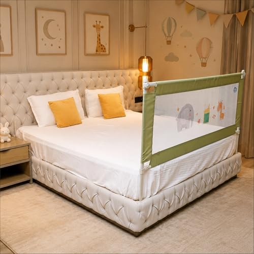 Image of Kids Station 1 Side Basic Bed Rail Guard (5ft x 2.6ft / 150x80cm), Bed Railing for Baby Safety, Kids Toddler Bed Protector Side Walls, Adjustable Height, Portable & Foldable (Green)