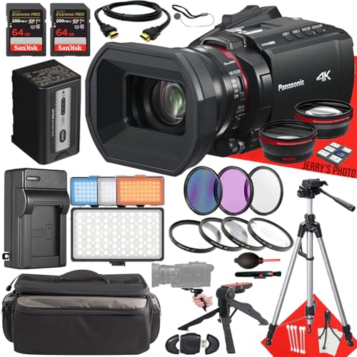 Panasonic HC-X1200 UHD 4K HDMI Camcorder with 24x Zoom + 2PC 64 GB Memory + Extra Battery + LED Light + Filters + Tripod + More (26pc Bundle)