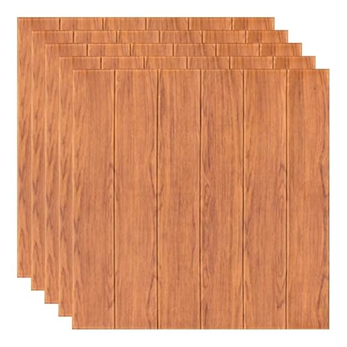 Paneles de pared 3D, revestimiento de rayas efecto caoba, autoadhesivos, adhesivos de pared, impermeable, PVC, 77 cm x 70 cm x 2 mm (10 unidades, madera)