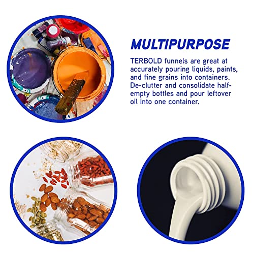Terbold 8Pc Kitchen Funnel Set | 4Pc White Plastic Nesting Funnels + 4Pc Silicone Collapsible Funnels. Food Grade Large, Small And Mini Funnels For Filling Bottles, Cooking, Home, Automotive Use #TOP6