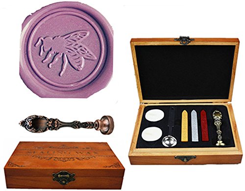 MNYR Big Bee Bronze Wax Seal Sealing Stamp Wedding Invitations Vintage Metal Peacock Handle Wax Sticks Candles Melting Spoon Gift Wood Box Set