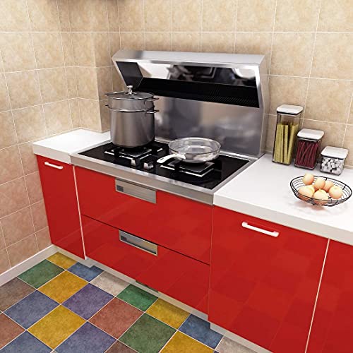 Image of HOME13 Red Glossy Self-Adhesive Wallpaper Removable and Decorative Vinyl Wallpaper for Kitchen Countertop Cabinets Table 2 Ft by 6 Ft,Pack of 2
