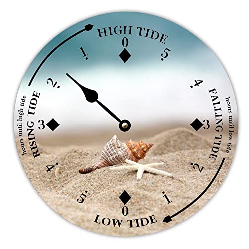 Alioyoit Wall Tide Clock Moon Tidal Timer Beach And Shell Ocean Time Coastal Wooden Clock With High And Low Tide Nautical Tide Movement Clock Wall Decoration For Beach House Dining Room Summer Decor #TOP21