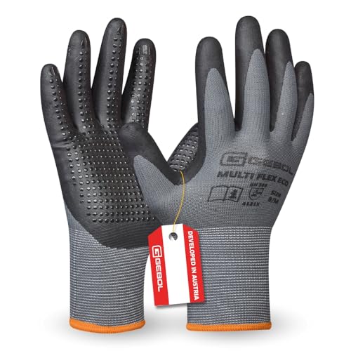 Gebol Multi Flex Eco | Arbeitshandschuhe mit Noppen | Nitrilhandschuhe für einen sicheren Griff | Für Herren | Größe L (Gr 9) | Grau | 1 Paar