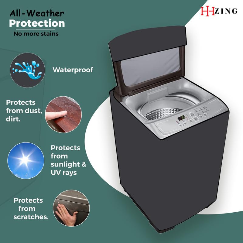 Image of Waterproof Washing Machine Cover Fully Automatic Sutaible for Samsung Model 8.0 kg Ecobubble Top Load, WA80BG4441BG (54 x 56 x 98 cms) Solid Grey Print