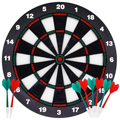 ATDAWN 16.4 Inch Safety Dart Board Game Set with 8 Soft Tip Darts, Indoor Outdoor Party Games, Sports Gifts for Kids and Adults, Easily Hangs Anywhere