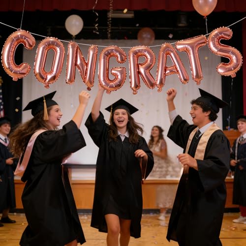 Image of Graduation banner Congrats Balloons Rose Gold For Graduation Party Decorations Decor, 17 inch