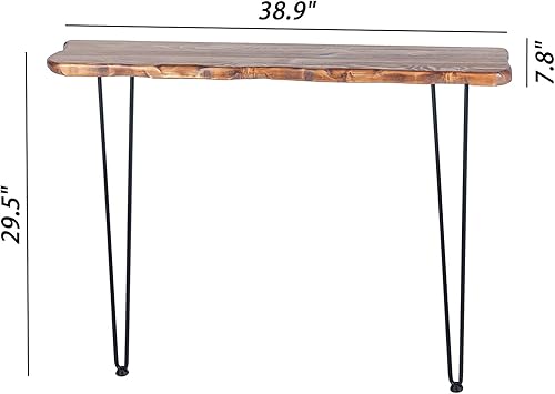 Miniatura 2 de NOZE Mesa de sofá de consola lateral montada en la pared, mesa industrial de madera natural para entrada, sala de estar con dos pies de hierro,