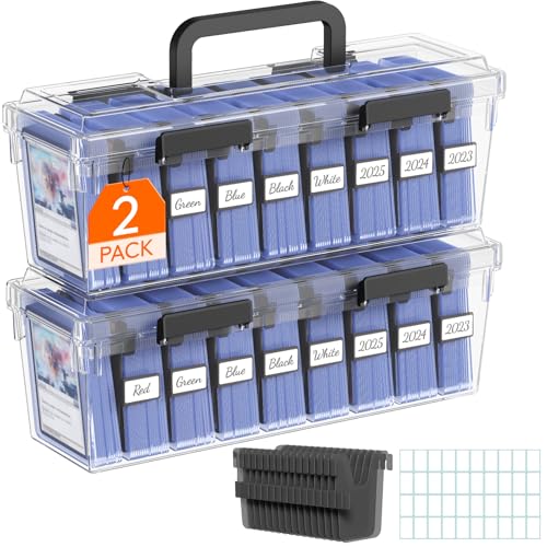 Lifewit Trading Card Storage Box fit for Toploader Stackable Reinforced Latch Case with 8 Adjustable Dividers Writable Labels Organizer for MTG TCG Sports Baseball Bulk Cards 2 PCS
