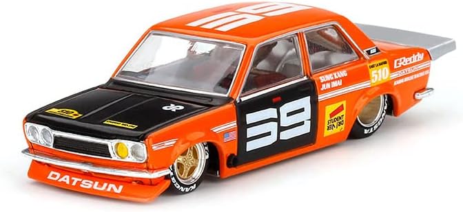 Mini GT Datsun 510 Pro Street SK510, naranjanegro KHMG004OR - Coche de juguete a escala 164 fundido a troquel