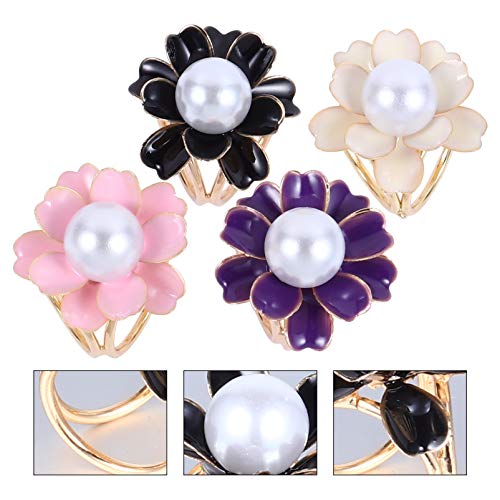 ABOOFAN 4Pcs Lenços Fivela Três Anéis Flor Pérola Lenço Anel Fivela Clipe Xale Porta-Fivela Pino Bro