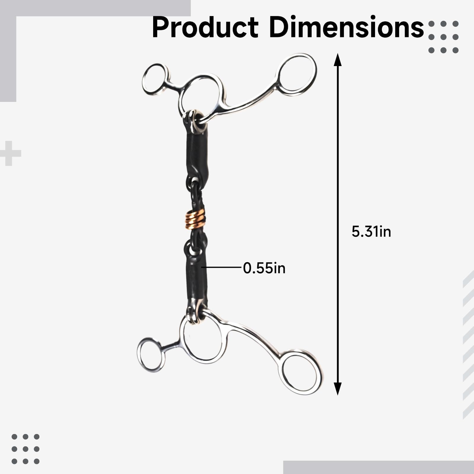 Generisch Pferdetrensengebiss 5,3 Zoll, kupferumwickeltes Sweet-Iron-Mundstück, Edelstahl-Seitenteile, Gebiss für Westernreiten, doppelt gelenkiges Design, 0,55 Zoll Stärke