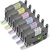 Freshworld Replace for Brother Ptouch 12mm 0.47 Laminated TZ Colored Refills Tape Black on Clear/Purple/Blue/Pink/Yellow/Green, Compatible with Brother PTouch Label Maker PT-D210 D220 H110 D400