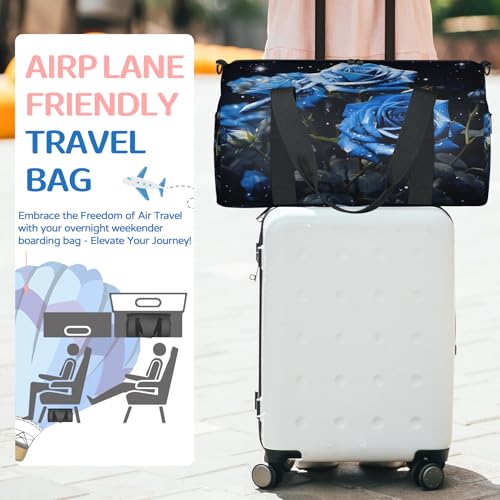 Floral Pattern Roses Sports Duffle Bag for Women Men Waterproof Overnight Weekender Bag with Adjustable Strap Travel Tote Bags for Beach Yoga Work Dance Swim3