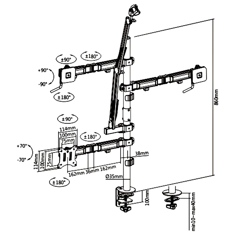 RS164 All-in-One Supporto Treppiede Professionale Supporto da tavolo per monitor 17-32", microfono, fotocamera e proiettore Supporto per treppiede da studio VESA 75x75 100x100