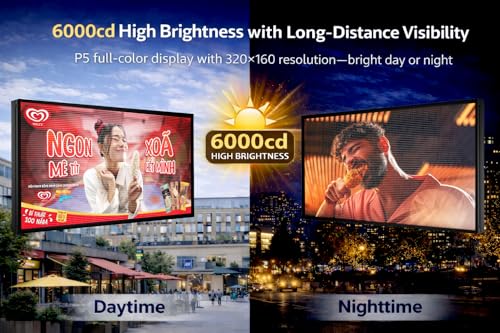 Image of P5 Outdoor Full-Color Programmable LED Sign 65 inch x 34 inch High-Brightness Digital Display with WiFi & USB Control, Scrolling Message Board for Business Advertising, Text /Image /Video, IP65 Waterproof