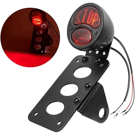 HTTMT Motorcycle Side Mount License Plate Bracket With LED Brake Light – Chrome, Fits 1” Or 7/8” Axles