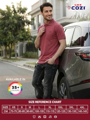 Image of Lux Cozi Men's T-Shirt with Chest Pocket | Polo T-Shirt for Man | Plain Casual Stylish | Half Sleeve| Cotton Blend Collar Polo T-Shirts for Men