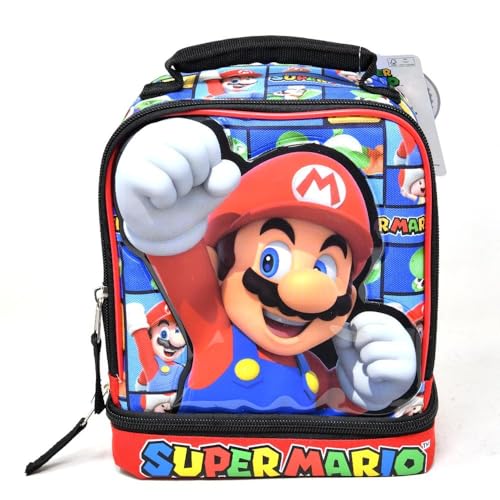 Bioworld Kids Insulated Lunch Bag with Handle Super Mario Drop Bottom Rectangle Lunch Bag Design Reusable Soft Cooler Lunch Box for Boys & Girls School Daycare & Travel