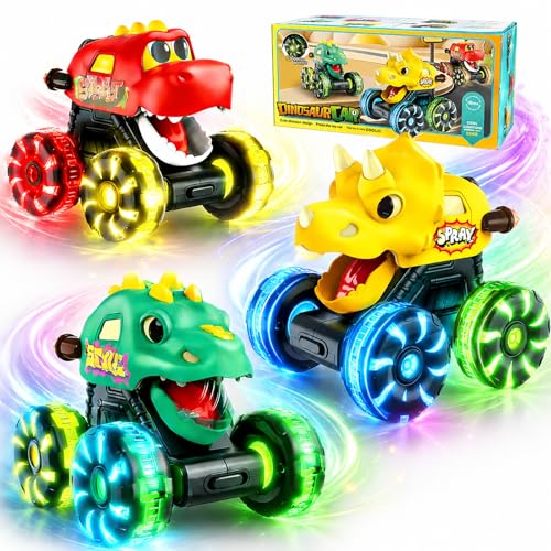 Monster Trucks for Toddler Press & Go Dinosaur Truck Toys with Light Up