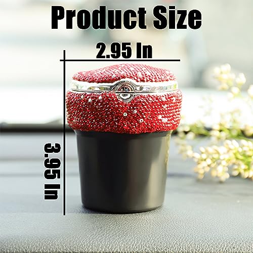 Image of BESULEN Bling Car Ashtray, Portable Auto Cigarette Ashtray with Lid, Cigarette Smokeless Cylinder Cup Holder with LED Light Indicator, Crystal Diamond Auto Accessories for Home, Office (Red)