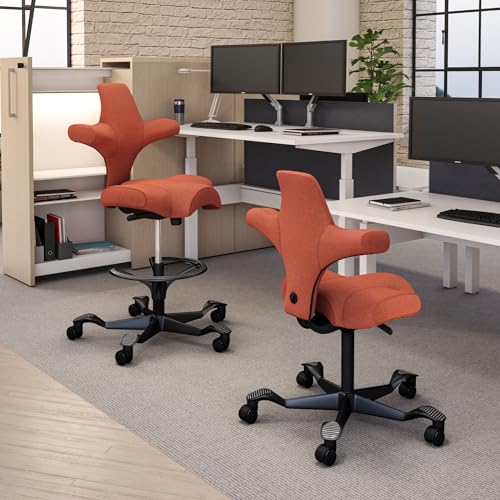 Image of HAG Capisco Sit to Stand Chair-Black Frame-Upholstered Burnt Red