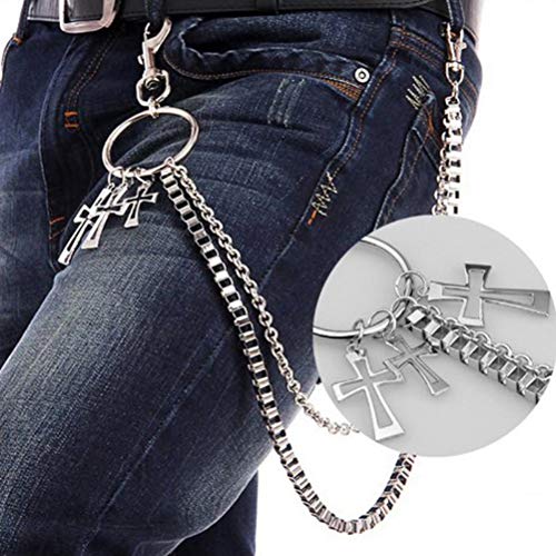 KESYOO calça carteira chaveiro com pingente de cruz jeans gótico rock hip hop punk