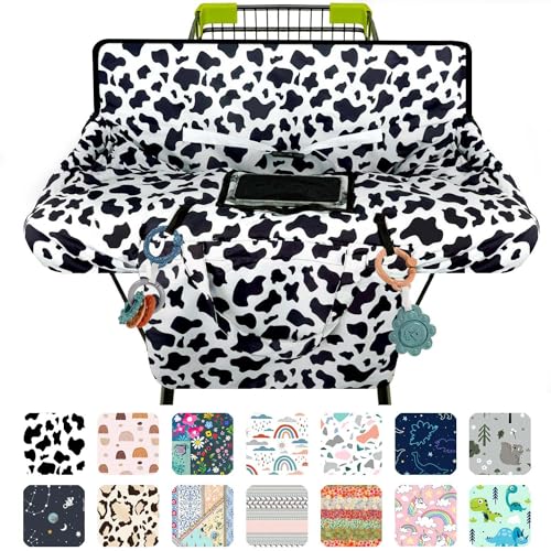 Image of Polovillae Shopping Cart Cover for Baby 2-in-1 High Chair Cover with Safety Harness Multifunctional Cow Pattern Cart Covers for Babies Soft Padded Grocery Cart Cover for Baby Boy Girl