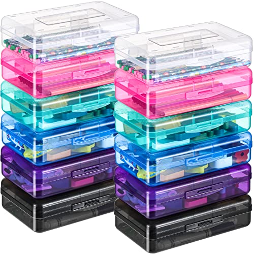 Image of Fainne 24 Pack Clear Plastic Pencil Box,Multicolor | Stackable Organizer for School Supplies, Large Case for Crayons Markers, Snap-lid Keeps Stationery Secure, Bulk Set