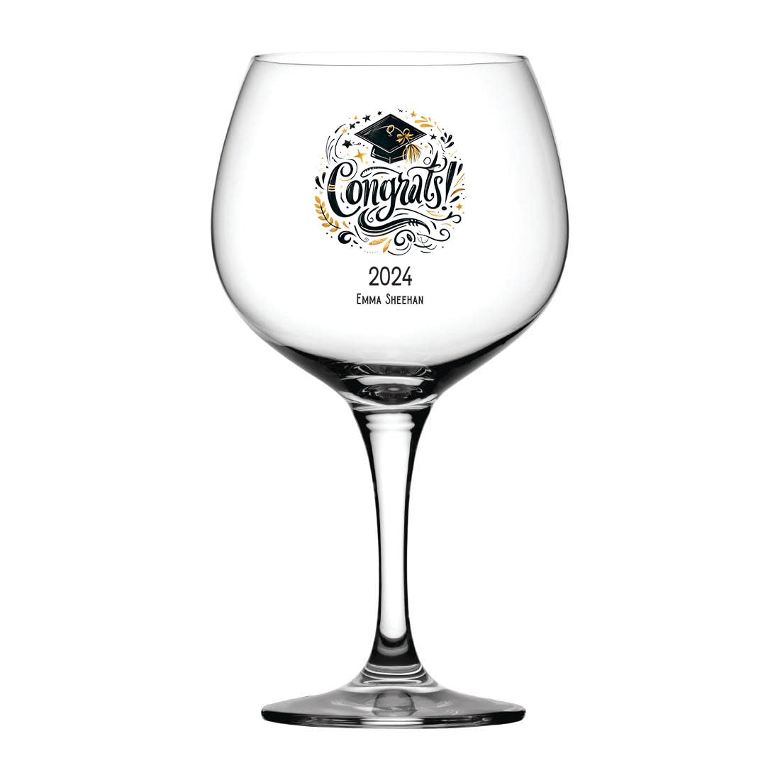 ukgiftstoreonline Personalised Graduation Cocktail Gin Glass Gift Keepsake, 696ml, 11 x 11 x 15cm, Personalised Name, Boxed (Congrats)