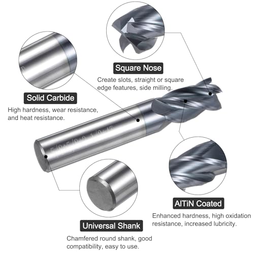 QUARKZMAN VHM-Fräser mit quadratischem Schaft, 5/8 φ, AlTiN-beschichtet, 4 Schneiden, für Kohlenstoffstahl, Legierung, Titan-Metall, 5/8 Schaft, 1-1/4 Schneidlänge, 3-1/2 lang, HRC45