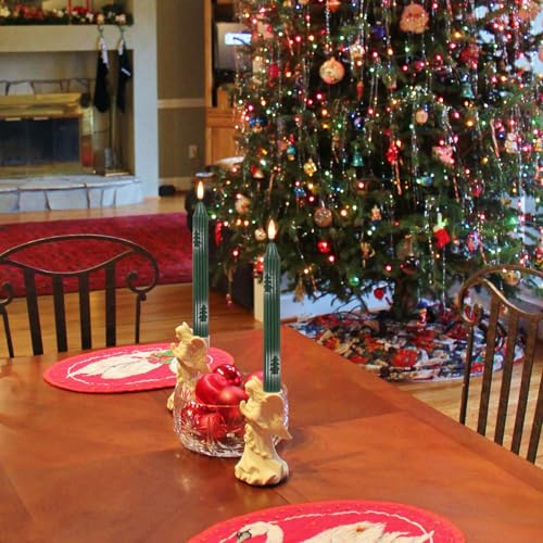 Image of Christmas Flameless Candlesticks, Green Flameless Taper Candles with Remote Timer, 6 Pack LED Tall Candlesticks Battery Operated Real Wax for Christmas Indoor Decorations(0.78 inch x 9.76 inch)