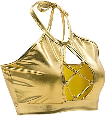 Débardeur Crop Top Femme Métallisé Brillant à Lacets - Dos Nu - 85% Polyester 15% Spandex - Neuf Avec étiquettes