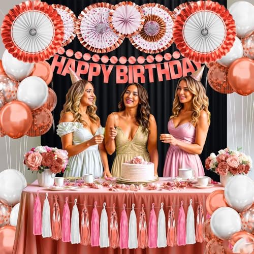 Image of Pop The Party 8pcs Wall Decoration Set Rose Gold Round Paper Fans Party Decoration for Birthday Wedding Baby Shower Party Backdrop Decor