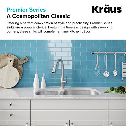 Image of KRAUS Premier 32-inch 16 Gauge Undermount 60 /40 Double Bowl Stainless Steel Kitchen Sink, KBU25