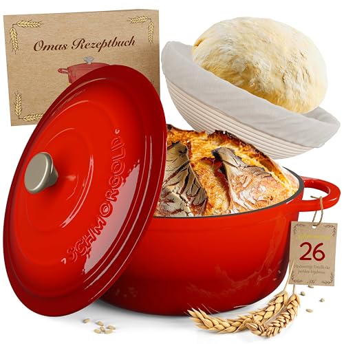 Susani SCHMORGOLD Brotbackform 26cm inkl. Gärkorb - Gusseisen Topf zum Brot Backen - emaille Topf, Schmortopf Gusseisen, Brottopf, Brot Backen Zubehör Susani SCHMORGOLD Brotbackform 26cm inkl. Gärkorb - Gusseisen Topf zum Brot Backen - emaille Topf, Schmortopf Gusseisen, Brottopf, Brot Backen Zubehör