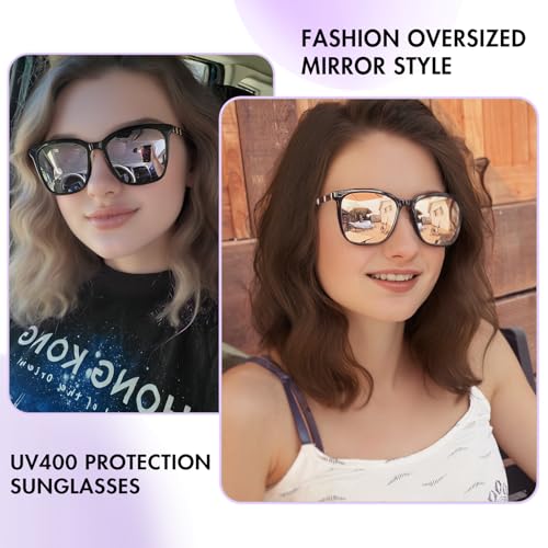 SIPHEW Oversized Square Sunglasses for Women|Lightweight Fashion Sunglasses 100% UV400 Protection|Trendy Mirrored Shade4