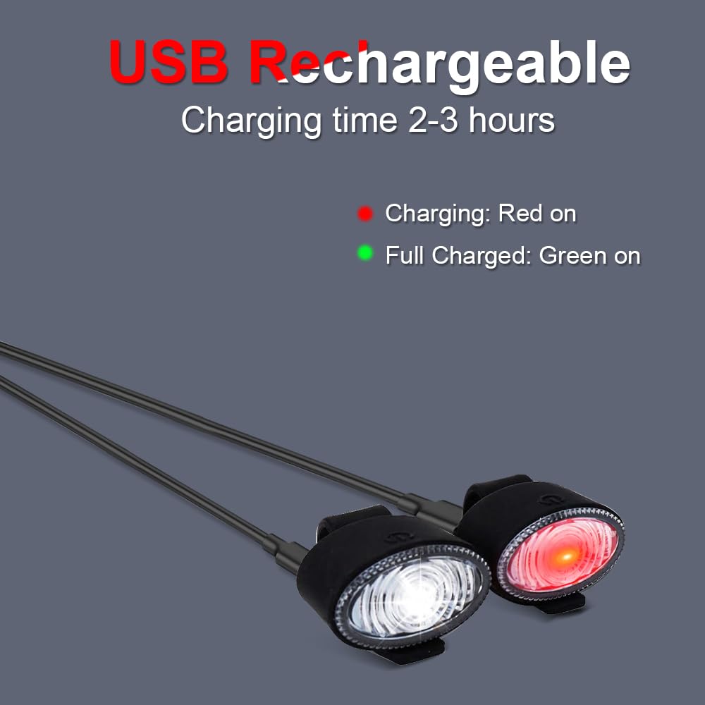 Lot de 2 phares de vélo rechargeables par USB (avant et arrière), étanches IP44 avec 3 modes d'éclairage, luminosité 6500 K, phare et feu arrière pour vélo de route et de montagne