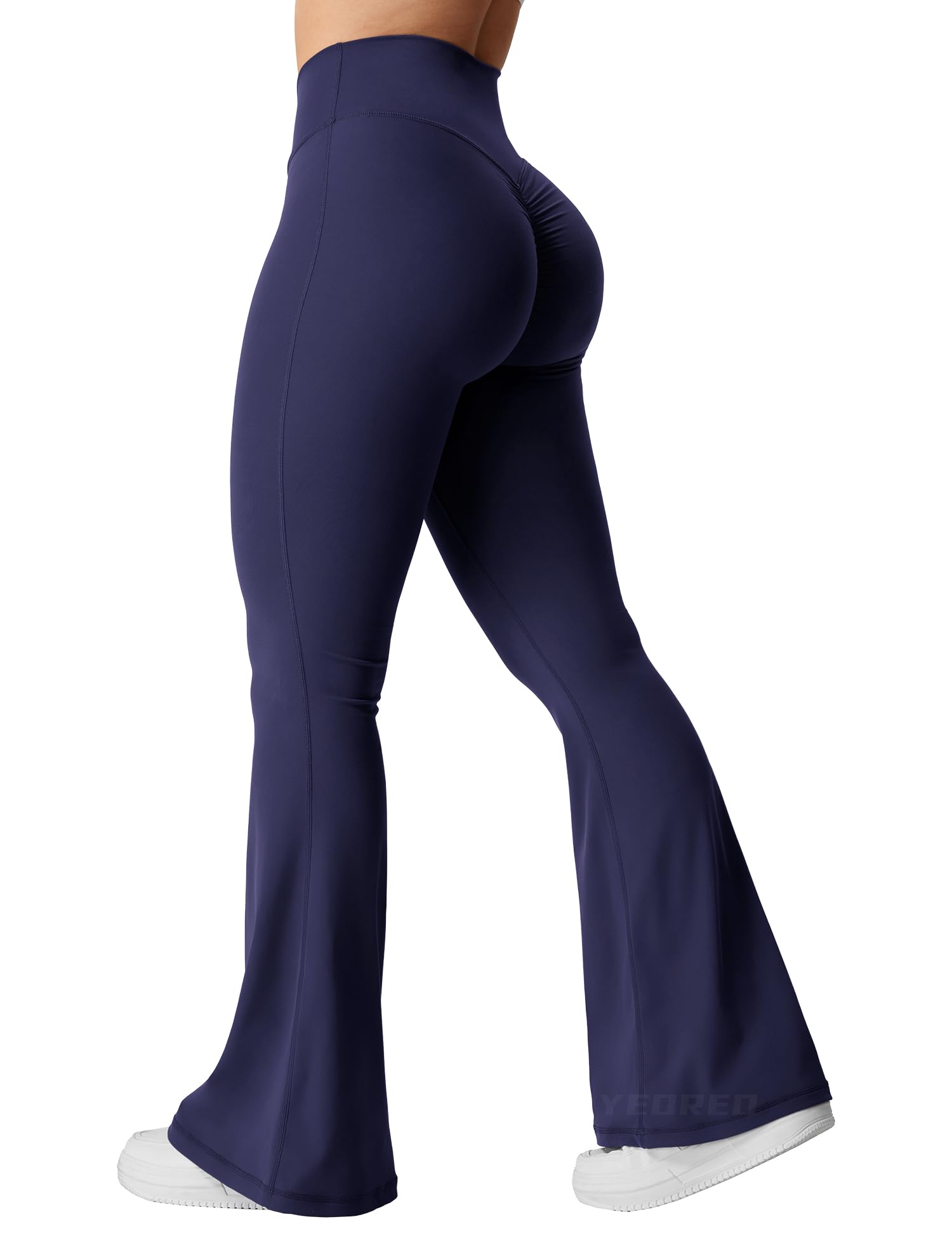 YEOREO Kalie Scrunch-Leggings für Damen mit ausgestellten Hosenbeinen, Schlaghose mit V-Naht im Taillen-Bereich, Yogahose mit Bauchkontrolle, Bootcut-Stil, Workout-Leggings