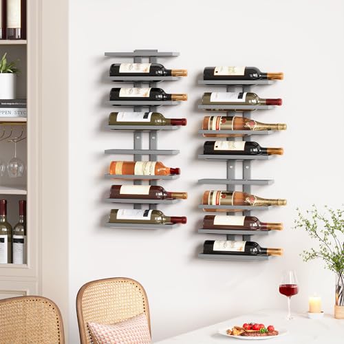 Image of Hoctieon 8 Tier Wall Mount Wine Rack, Wall Racks for Wine Bottles Display and Storage, Hanging Bottle Organizer for Living Room, Dining Room, Wine Cellar, Bar, Grey