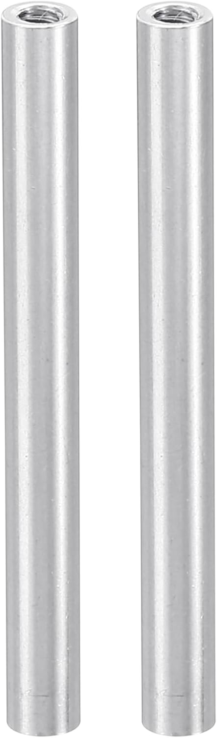 PATIKIL 2pcs M3 Metal Threaded Standoff Spacer Nuts, Round Aluminum Spacers Female Coupling Screws, 1/8" ID x 3/16" OD x 2" L Silver