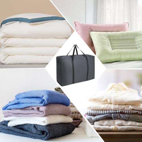 Super Groß Aufbewahrungstasche, Oxford Aufbewahrungsbehälter Organisator, Langlebige Tragetasche Camping Tasche für Bettwäsche Bettdecken Kleidung Kissen Reise Organisator (Grau, 80 * 48 * 25CM)