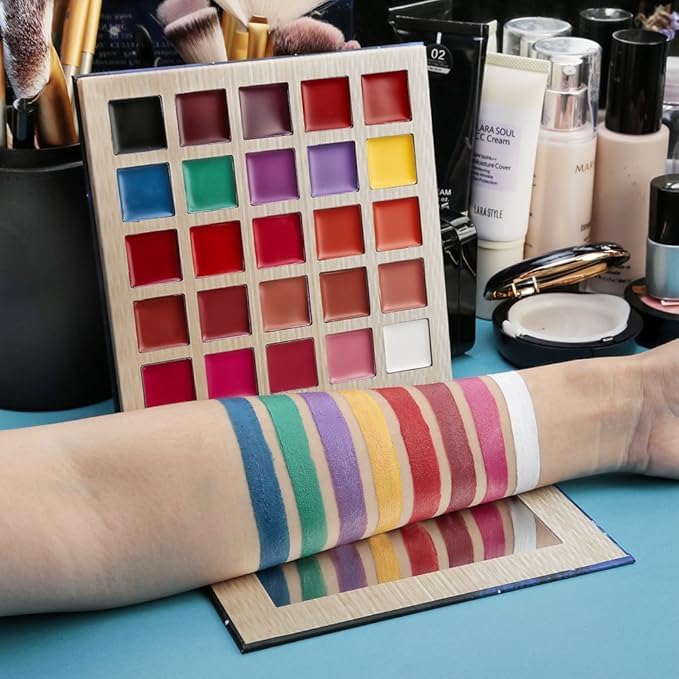 Image of Face Paint Makeup Palette Professional 20 Colors Body Paint Oil Halloween Cosplay Party Stage Fancy Painting Kit Non Toxic Palette Come With 15 Blue Artist Brushes