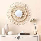 specchio cosmetico rotondo montato a parete in rattan artigianale specchio per il trucco portatile nordico da bagno creativo a forma di fiore del sole decorativo per la casa per soggiorno camera